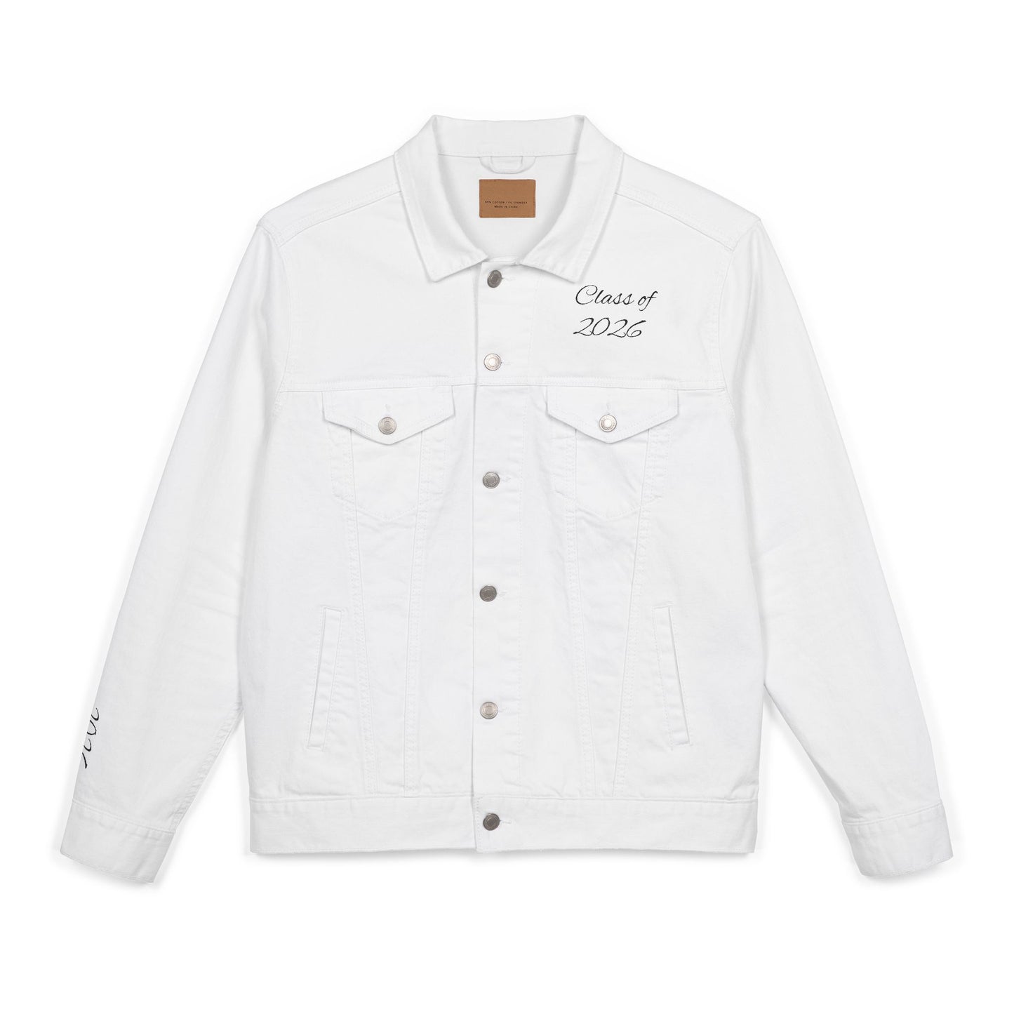 Stylish Embroidered Unisex Denim Jacket, Class of 2026 Moving On, Casual Outerwear, Fashionable Gift, Trendy Layer, Statement Jacket, Everyday Wear