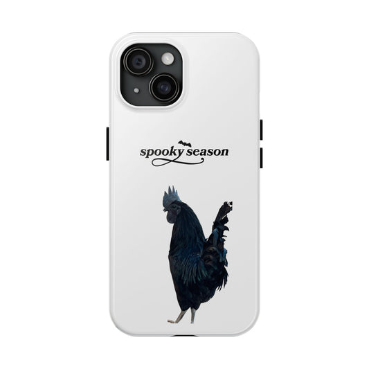 Spooky Season Phone Case, Tough Phone Cases for Halloween, Unique Cell Phone Covers, Black Chicken Design, Fall Accessories