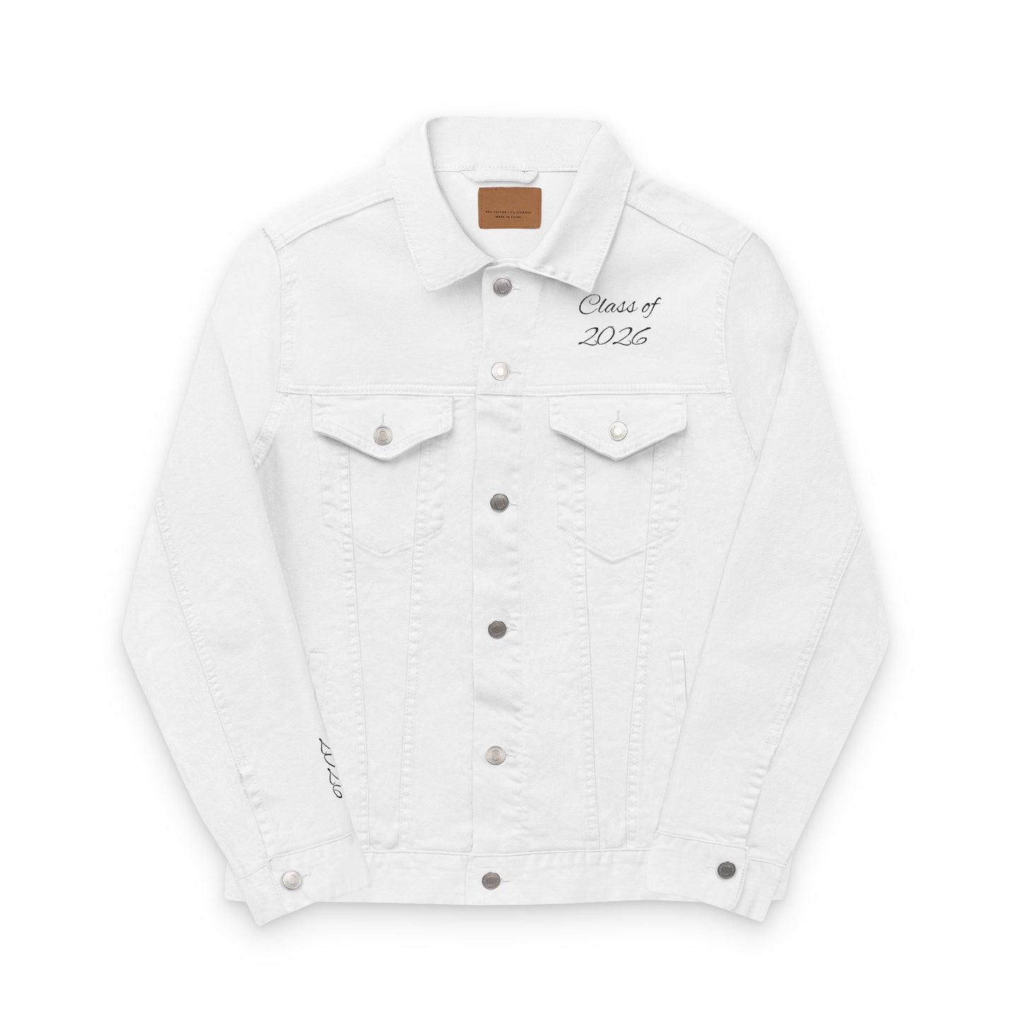 Stylish Embroidered Unisex Denim Jacket, Class of 2026 Moving On, Casual Outerwear, Fashionable Gift, Trendy Layer, Statement Jacket, Everyday Wear
