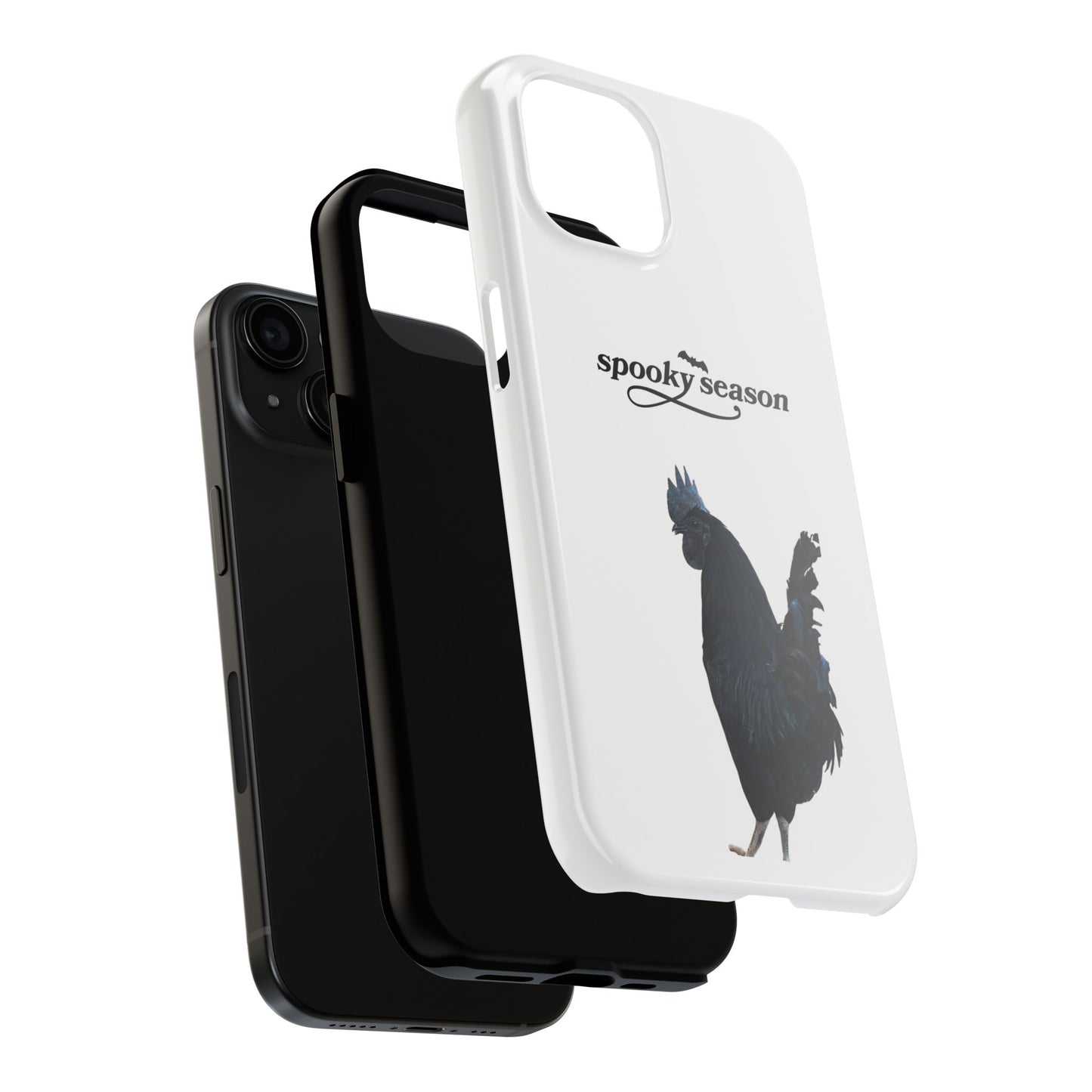 Spooky Season Phone Case, Tough Phone Cases for Halloween, Unique Cell Phone Covers, Black Chicken Design, Fall Accessories