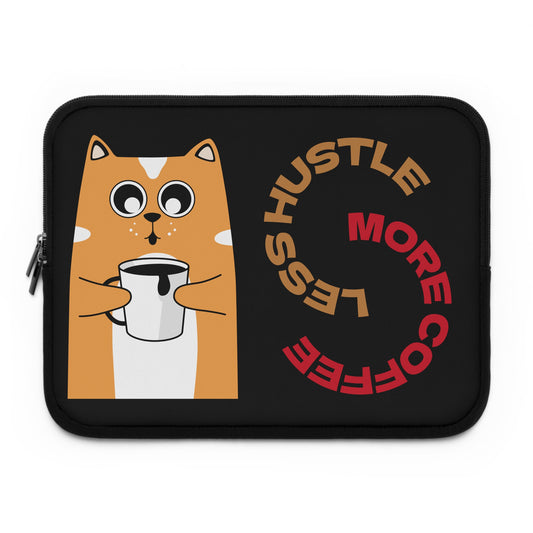 Cat Coffee Hustle Laptop Sleeve, Cute Cat Laptop Case, Gift for Cat Lovers, Funny Laptop Sleeve, Custom Tech Sleeve